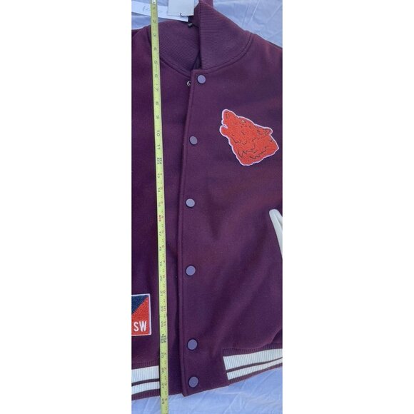 Zara Letterman Jacket Burgundy White Cream Wolf Men’s Jacket Sz Large NWT - Picture 12 of 16